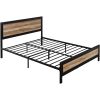 Full Industrial Metal Wood Rivet Platform Bed Frame w/ Headboard and Footboard