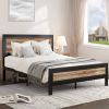 Full Industrial Metal Wood Rivet Platform Bed Frame w/ Headboard and Footboard