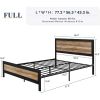 Full Industrial Metal Wood Rivet Platform Bed Frame w/ Headboard and Footboard