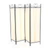 Black Metal 4-Panel Room Divider with Off-White Fabric Screen