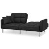 Plush Black Split-Back Design Convertible Linen Tufted Futon w/ 2 Pillows