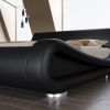 Full Modern Black Upholstered Platform Bed Frame with Sleigh Curved Headboard