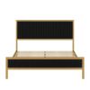 King size Gold Metal Platform Bed Frame with Black Velvet Upholstered Headboard