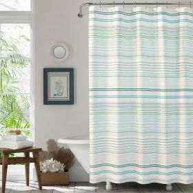 72-inch Sea Breeze Blue Green White Cabana Stripe Cotton Shower Curtain