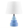 Small Blue Desk Light Table Lamp with White Fabric Shade for Bedside Nightstand