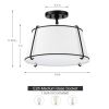 2-Light Round 15-inch White Drum Ceiling Light w/ Black Metal - Semi-Flush Mount