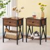 Set of 2 - Rustic 1 Drawer Nightstand in Brown and Black Wood Finish