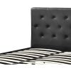 Queen size Black Faux Leather Upholstered Platform Bed with Button Tufted Headboard