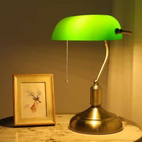 Antique Brass Bankers Lamp Desk Light Table Lamp with Green Glass Shade