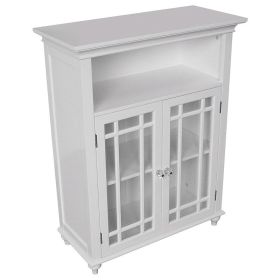 Classic White Wood 2-Door Bathroom Floor Cabinet with Glass Paneled Doors