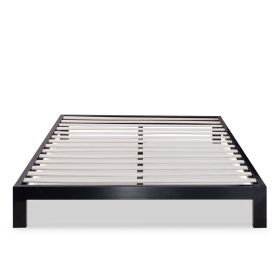 Full size Contemporary Black Metal Platform Bed with Wooden Slats