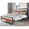 Full Heavy Duty Industrial Modern Metal Wood Platform Bed Frame with Headboard