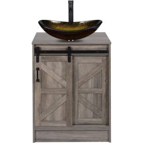 Modern Bathroom Vanity in Rustic Farmhouse Wood Finish with Gold Glass Sink