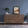 Modern Farmhouse Solid Wood 6 Drawer Double Dresser in Rustic Pine Finish