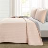 Full/Queen Soft Reversible Lightweight Quilt Set in Rose Blush Pink and Grey