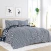 Full/Queen size 3-Piece Navy Blue White Reversible Floral Striped Comforter Set