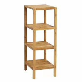 Solid Wood 4-Tier Bathroom Storage Shelving Unit