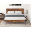 Full Modern Metal Platform Bed Frame with Rustic Wood Headboard and Footboard