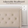 Full Size Adjustable Height Platform Bed Frame with Beige Upholstered Headboard