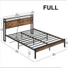 Full Size Industrial Platform Bed Frame with Storage Headboard and Power Outlets