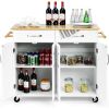 White Kitchen Cart Island with Wood Top 2 Drawers and Bottom Storage Cabinet