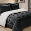 Queen Size 3 Piece Ultra Soft Sherpa Wrinkle Resistant Comforter Set in Black