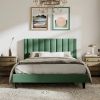 Full size Modern Green Velvet Upholstered Platform Bed with Headboard