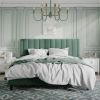 King size Modern Green Velvet Upholstered Platform Bed with Headboard