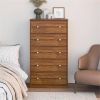 Modern 5-Drawer Bedroom Chest Dresser in Rustic Brown Wood Finish