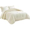 Oversized Queen Ivory Microfiber 3-Piece Comforter Set with Ruffled Edge Trim