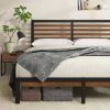 Queen Metal Platform Bed Frame with Bamboo Wood Slat Headboard and Footboard