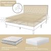 King Adjustable Height Platform Bed Frame with Beige Upholstered Headboard