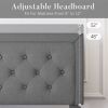 King Size Dark Grey Linen Upholstered Platform Bed with Button-Tufted Headboard