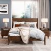 King Size Rustic Walnut Mid Century Slatted Platform Bed