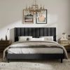 King size Modern Black Velvet Upholstered Platform Bed with Headboard