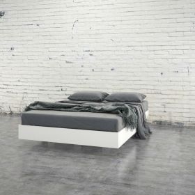 Full Size Modern Floating Style White Platform Bed Frame