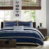 Full / Queen size Comforter Set in Navy Blue White Khaki Stripe