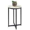 Round Cross Leg Design Coffee Side Table Nightstand with Faux Marble Top White/Matte Black