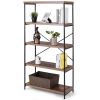 Industrial Metal Wood 5-Tier Bookcase Storage Rack Book Shelf