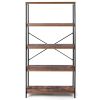 Industrial Metal Wood 5-Tier Bookcase Storage Rack Book Shelf