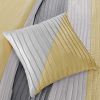 Queen Size 7 Piece Bed In A Bag Comforter Set Faux Silk Yellow Gray Stripes