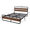 Queen Heavy Duty Modern Industrial Metal Wood Platform Bed Frame with Headboard