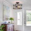 Round 13-inch Metal Wood Farmhouse 2-Light Ceiling Lamp - Semi-Flush Mount