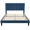 Full size Modern Navy Blue Velvet Upholstered Platform Bed with Headboard