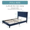 Full size Modern Navy Blue Velvet Upholstered Platform Bed with Headboard