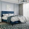 Queen size Modern Navy Blue Velvet Upholstered Platform Bed with Headboard