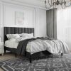 Queen size Modern Black Velvet Upholstered Platform Bed with Headboard