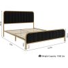 Queen Gold Metal Platform Bed Frame with Black Velvet Upholstered Headboard