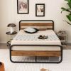 Queen Industrial Wood and Metal Tube Platform Bed with Headboard and Footboard