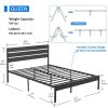 Queen size Industrial Platform Bed Frame with Wood Slatted Headboard in Black